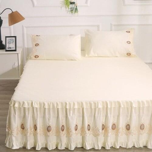 Cilected 3Pcs/Set European Lace Bed Skirt Pillowcase Ins Princess Style Soft Non-Slip Bedspread Sheet Mattress Protection Cover