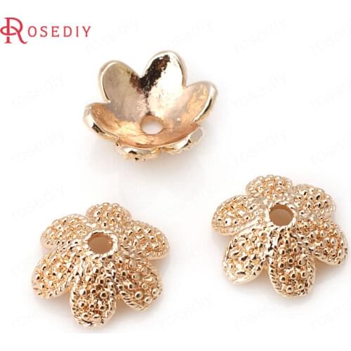 31890)10PCS 12MM 24K Champagne Gold Color Brass Flower Beads Caps High Quality Diy Jewelry Findings Accessories wholesale
