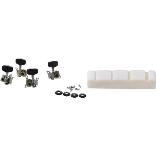4Pcs 4 String Guitar Tuning Pegs Machine Heads & 1 Pcs Bass Bone Nut 4 String Replacement (38 X 6 Mm, Unbleached)