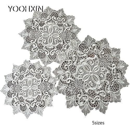 HOT Lace white Round Embroidery table place mat pad Cloth placemat cup mug cookware tea coaster Christmas doily New Year kitchen