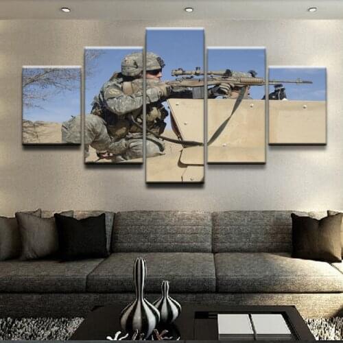 Picture Print Painting Modular Poster 5 Pieces/Pcs Military Sniper Soldier Wall Canvas Frame HD Art For Living Room Home Decor