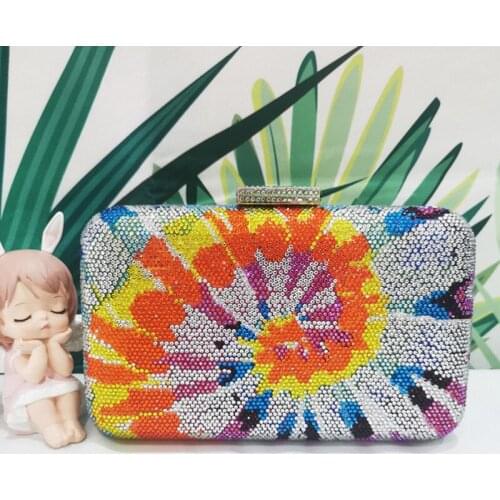 AB/Orange Multi-Colored Women Crystal Clutch Bags And Wedding Bridal Purses Long Chain Diamond Lady Dinner Cellphone Wallets