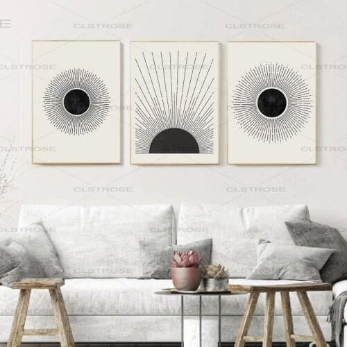 Abstract Black and White Lines Minimalist Sun Rays Fashion Print Poster Frameless Artist Home Canvas Decorative Wall Painting