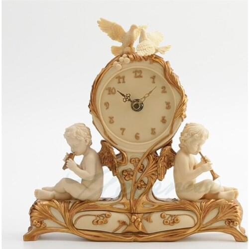 TWO ANGEL CLOCK ART SCULPTURE SITTING MUSICAL FIGURINE HOME DECOR CREATIVE RESIN CRAFT DECORATIONS FOR HOME WEDDING GIFT R4338