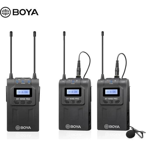 BOYA BY-WM8 Pro K2 UHF Dual Channel Wireless Lavalier Microphone with LCD Screen for DSLR Camera Smartphones Youtube Interview