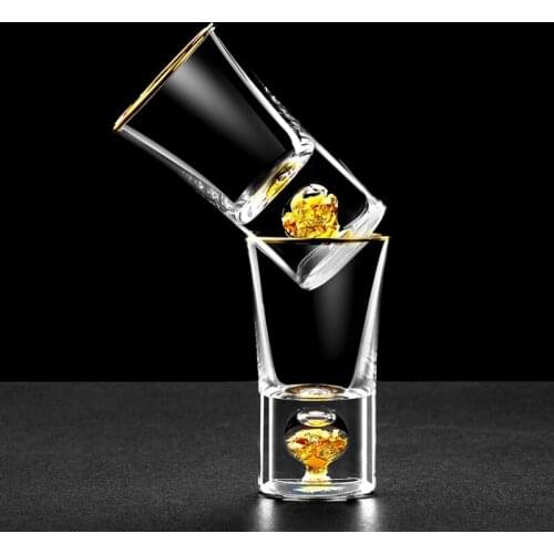 Crystal Gild Built In 24K Gold Leaf Sake Liquor Shot Glass Dispenser Vodka Spirit Sheezer Small Wine Glasses Strong Drink Cup