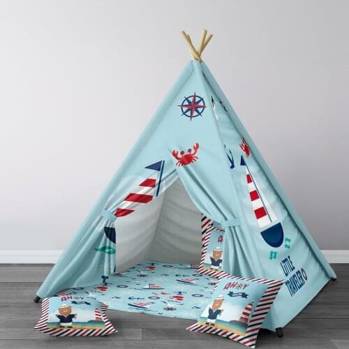 Play Tent for Kids Wigwam Portable Indoor Playground Tents Children Bedrooms Little Traveler Sailor Blue Striped Model 029