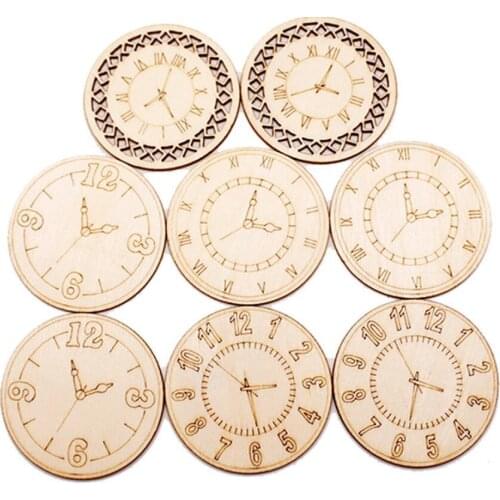 Chinese style Retro Clock Wooden Pattern Round Square Scrapbooking Craft Handmade Accessory Sewing Home Decor DIY 8pcs 45mm