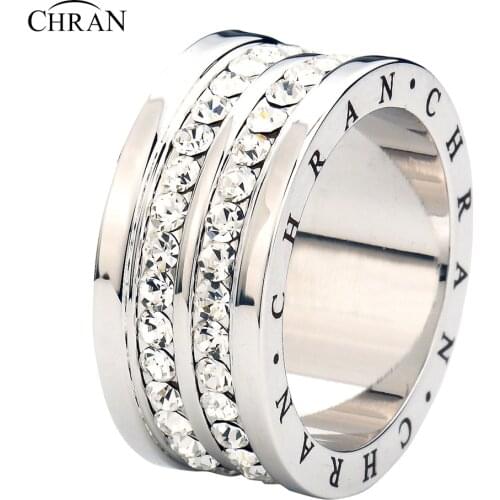 CHRAN Unique 2 Row Crystal Promised Band Ring Exquisite Ladies Gifts Elegant Silver Plated CZ Engagement Rings for Women