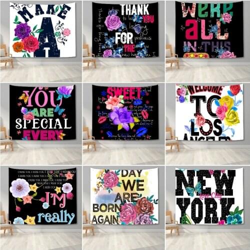 Beautiful Flowers Graphic Wall Tapestry Bedroom English Letters Wall Hanging Tapestry Blanket For Home Dorm Background Cloth