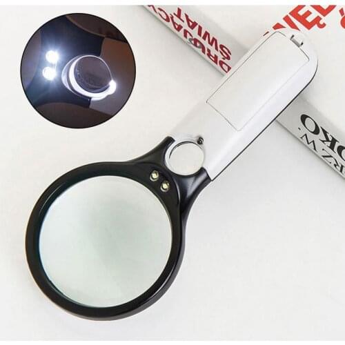 Handheld 3X 45X Illuminated Magnifier Microscope Magnifying Glass Aid Reading for Seniors loupe Jewelry Repair Tool With 3 LED