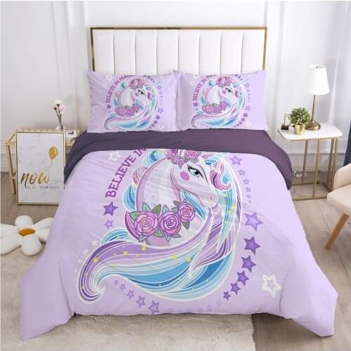 Cartoon Duvet Cover Set 3D Unicorn Bedding Set For Kids Baby Blanket Cover Pillowcases Girls Double Full King Queen Bed Set