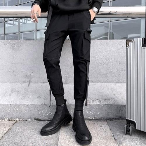 2021 Joggers Cargo Pants For Men Casual Hip Hop Pocket Male Trousers Sweatpants Streetwear Ribbons Techwear Pants ZZ523