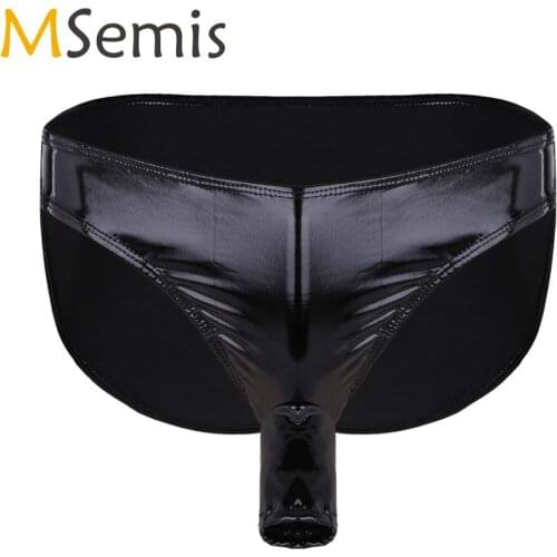 Mens Lingerie Sexy Sissy Open Penis Sheath Latex Panties Male Gay Wet Look Leather Bikini Briefs Underwear Homme Slip Underpants
