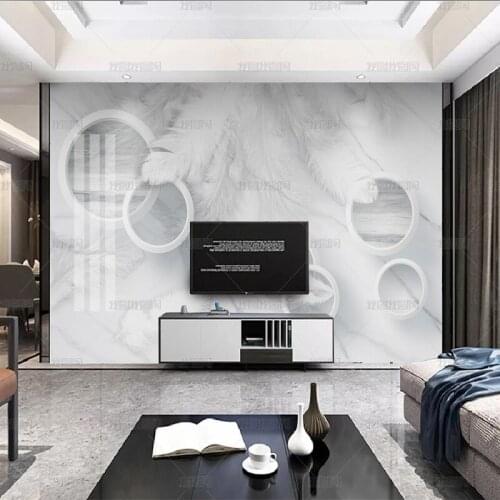 3D simple creative Abstract geometry marble feather wallpaper Jazz white guest room TV background wall dining room bedroom