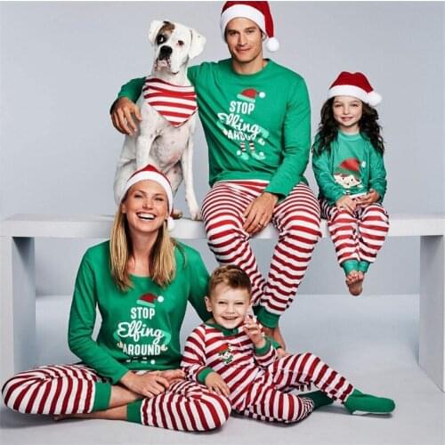 2021 New Hot Fashion Family Christmas Pajamas Set Christmas Striped Homewear Green Adult Kid Baby Cotton Romper Sleepwear