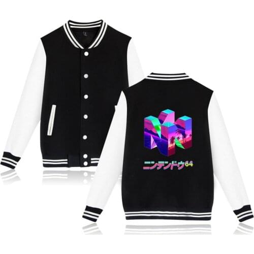 New Brand Classic Game N64 Printing Jackets baseball clothing Uniform coat streetwear Hoodies harajuku Sweatshirt bomber Jacket