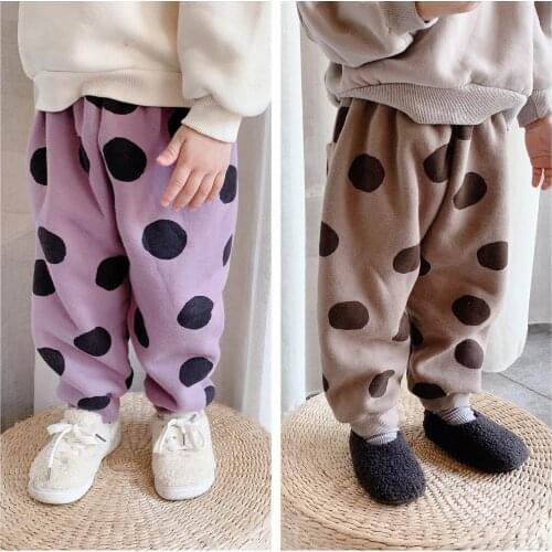 Autumn Winter Baby Girls Harem Pants Korean Dot Casual Loose Velvet Kids Pants For Girls Chidlrens Thick Cotton Warm Trousers
