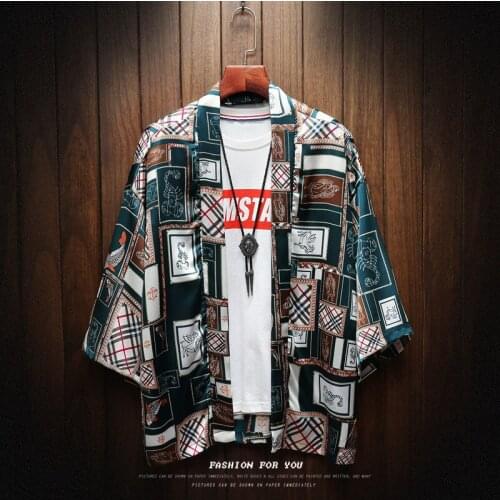 2019 Spring New Kimono Shirt Mens Street Kimono Cardigan Mens Shirt Casual Loose Kimono Mens Shirt Large Size 5XL Clothing