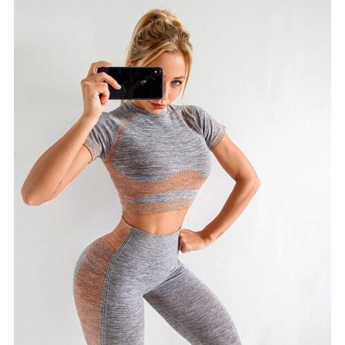 SALSPOR Sport Women Yoga Shirts Short Sleeve Seamless Fitness Outdoor Crop Top Shirts Sportwear Breathable Female Shirts