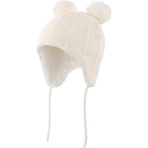 Infant Fleece Lined Knitted Hat Children Winter Ear Hat soft fluffy warm lovely for kids outdoor travel ski snow daily wearing