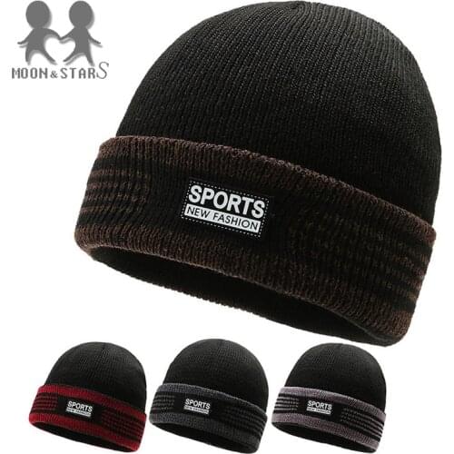 New winter mens hat, outdoor woolen hat, super thick warmth and velvet stripes fashion casual knitted hat