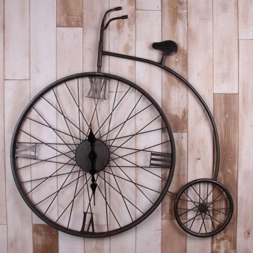 Vintage American country living room wall clock wrought iron bicycle decorated bar restaurant Creative Wall Mural Queen