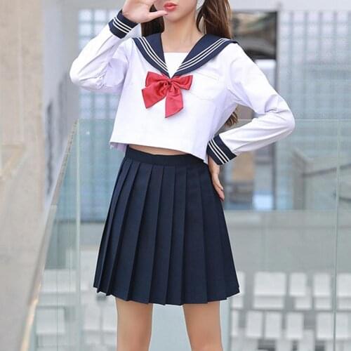 Japanese womens shirt uniform long-sleeved shirt sexy slim sailor suit basic orthodox pleated sailor suit tops women 2021
