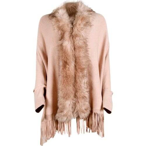Fringed cloak shawl fur collar cloak solid color cardigan cardigan