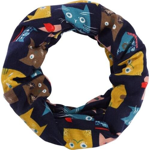 Female Cat Print Cotton Elastic Headscarf False Collar Neck Guard Scarf Winter Sports Cycling Plus Velvet Thicken Warm Bib P68