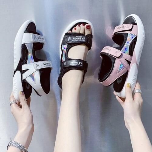 2021 Womens Sandals Summer New Flat Velcro Beach Shoes Plus Size Korean Fashion Thick Soled Sports Sandals Female Sandals
