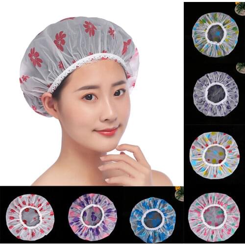 1pc Newest Cute And Beautiful Family Thickened Waterproof And Oil Fume Cap High-grade Frosted Printed Lace Shower Cap Waterproof