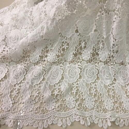 2yards 2018 Latest African Laces Fabrics White Embroidered Guipure Lace Fabric High Quality Nigeria Cord Lace Fabric For Wedding