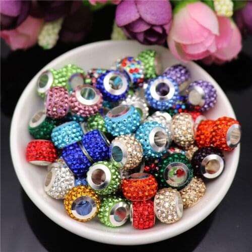 20Pcs/Lot New Hot Colorful Round Point Drilling CZ Rhinestone Crystal Glass Beads Charm Fit Pandora Bracelet For Jewelry Making