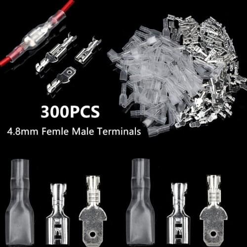 300/150PCS 4.8mm Female Male Spade Crimp Terminals Sleeve Electrical Wire Wrap Connectors Set