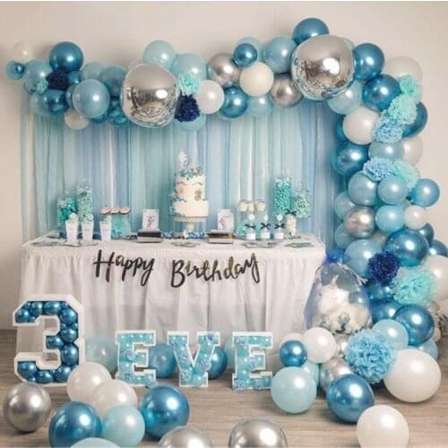 85Pcs Blue White Silver Balloons Garland Arch Metal Silver Blue Latex Balloon for Baby Shower Birthday Party Decor Kids Air Glob
