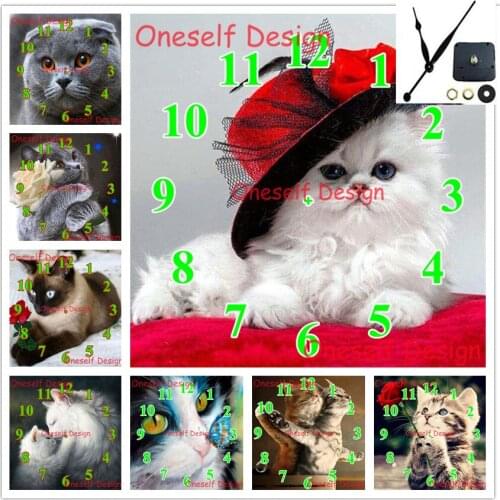 5d diamond painting with Mechanical clock animal cat 5d diamond embroidery full set with clock diamond mosaic sale wall sticker