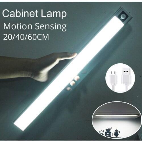 C2 Ultra Thin 20/40/60cm LED Rechargeable PIR Motion Sensor Closet Wardrobe Lamp Under Cabinet Cupboard Shoebox Lamp Night Light