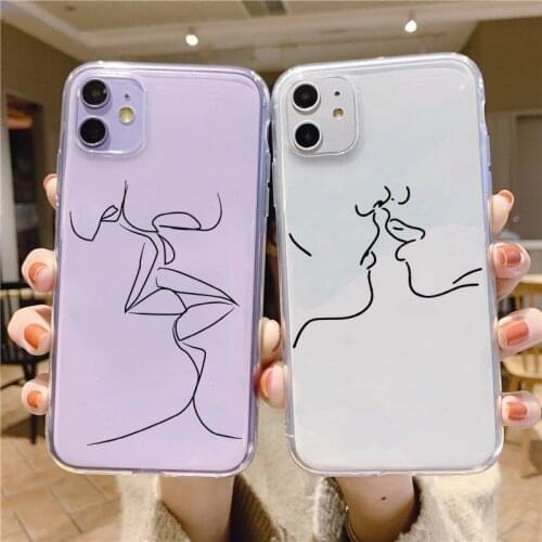 Geometric Art Line Kiss Case For Samsung Galaxy A32 A31 A41 A40 A30 M31S S21 S20 FE S10 S10e S9 Plus Note 20 Ultra 10 Pro Cover