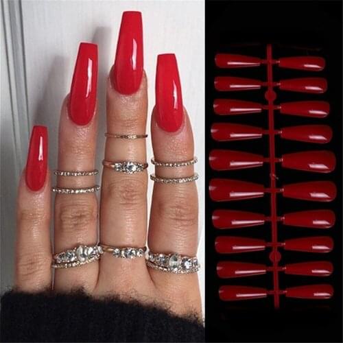 20pcs/set Long False Nail Tips Solid Color Shiny Coffin Fake Nails Acrylic Manicure Natural DIY Nails Extension Beauty Tools