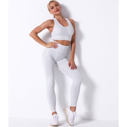 Women Seamless Yoga Suit Knitted Bra Suit Sexy Hip Fitness Yoga Pants Women Running Sports Bra