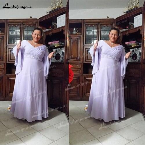 Elegant 2021 Latest Plus Size V Neck Chiffon Beading Floor-Length Mother of the Bride Dresses Guest Wedding Party Mother Gowns