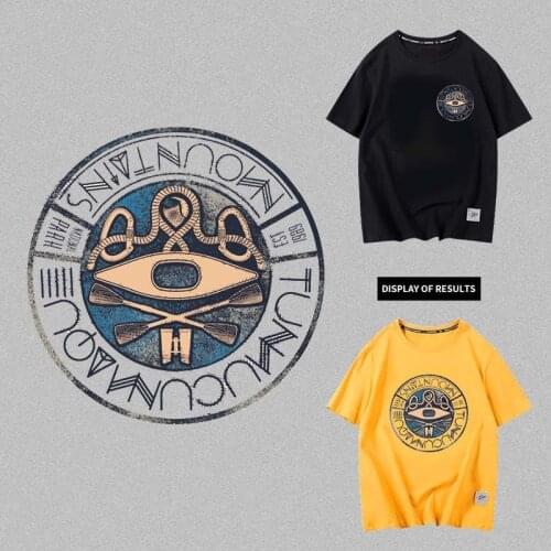 Round Large Logo heat transfer Fashion Tide Brand Letter Symbol Sublimation Iron on Clothes Retro T-shirt Decorative Applique