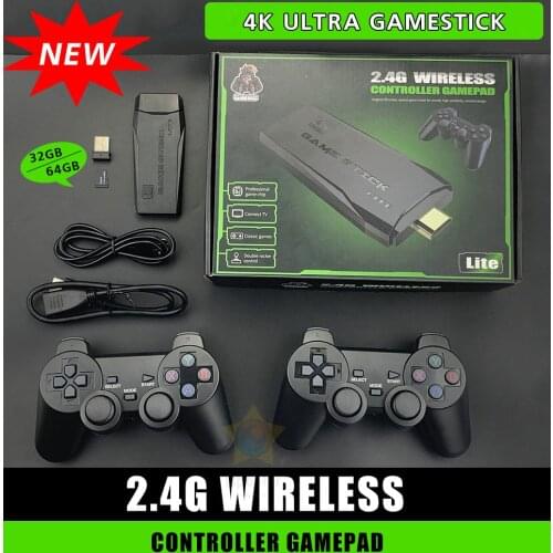 Wireless Console Game Stick 4K Ultra Video Game Console Dual GamePad for PS1/GBA Retro TV Game Console 32GB/64GB 10000 Games