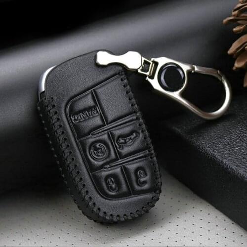 Leather Car Key Case Key Fob Cover For Dodge Ram 1500 Challenger Nitro Journey Charger Dakota Durango Caliber Key Ring Holder