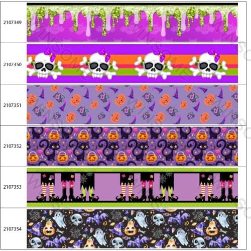 Happy Halloween Printed Grosgrain Ribbon Skull PatternTape 5Yards for DIY Sewing & Hair Bow Accessories