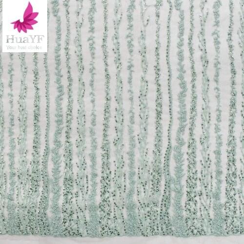 Hot Sale French Mint Green High Quality Embroidery Sequins Lace Dress Wedding Fabric HY1420-1