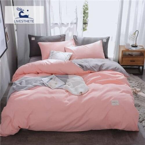 Liv-Esthete Luxury Pink Solid Bedding Set Soft Printed High Quality Duvet Cover Flat Sheet Double Queen King Bed Linen Bed Sheet