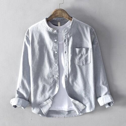 Solid Mandarin 100% Cotton Shirt Men Long Sleeve Turn Down Collar Fashion Cotton Mens Dress Shirts Camisas Para Hombre TS-697