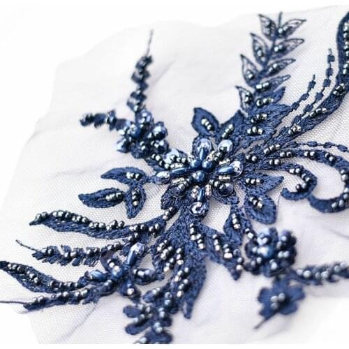 Fashion beaded lace appliques for wedding dress Embroidered floral parches for clothes Embroidery patch for sewing
